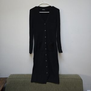 Naadam 100% Cashmere Ribbed Button Up Sweater Black Dress S